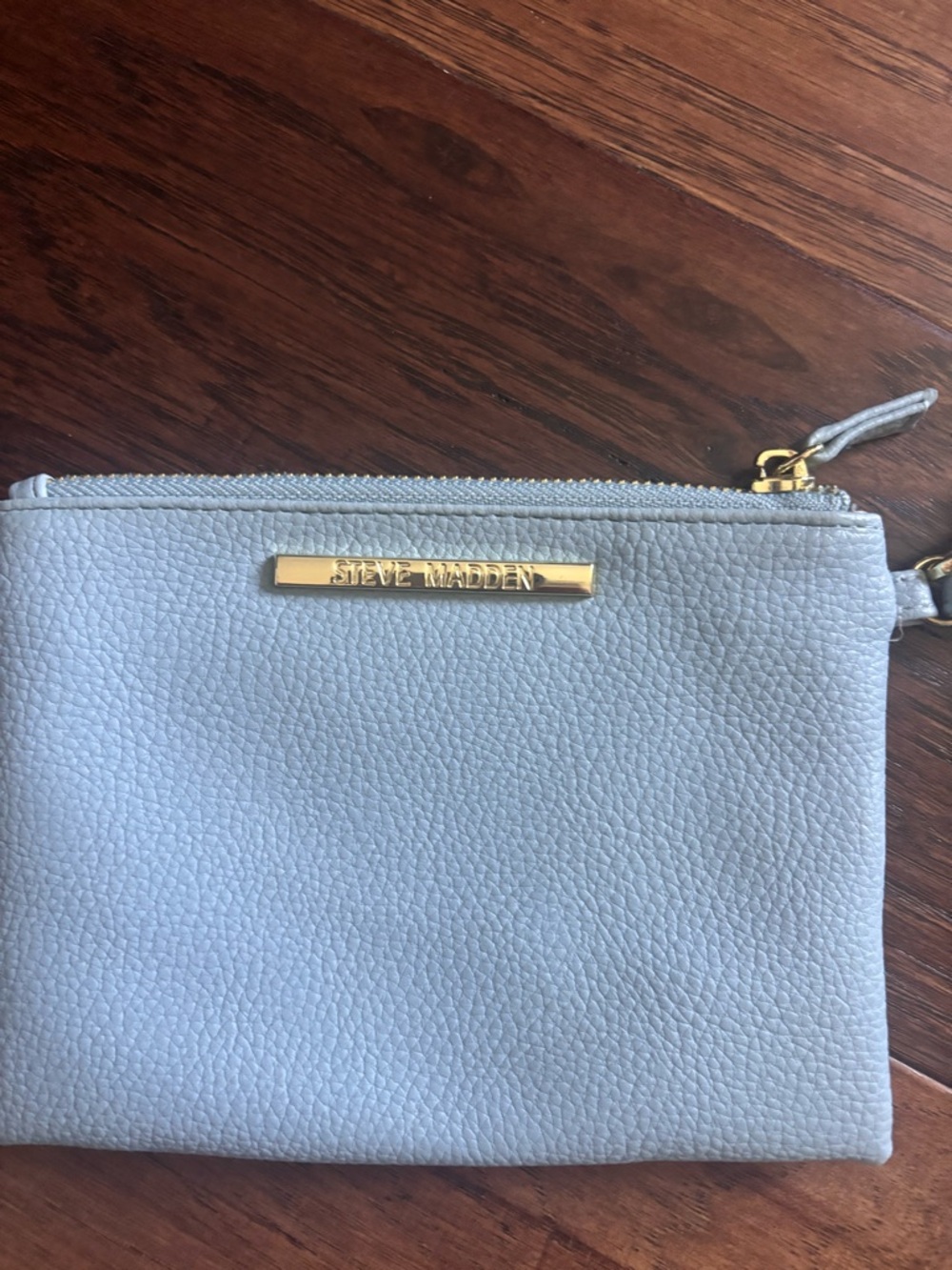 Steve Madden Pale Blue Leather Wristlet with Gold Hardware
